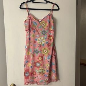 Y2K Pink Floral Slip Dress – 90s Style Mini, Adjustable Straps, Lettuce Hem
